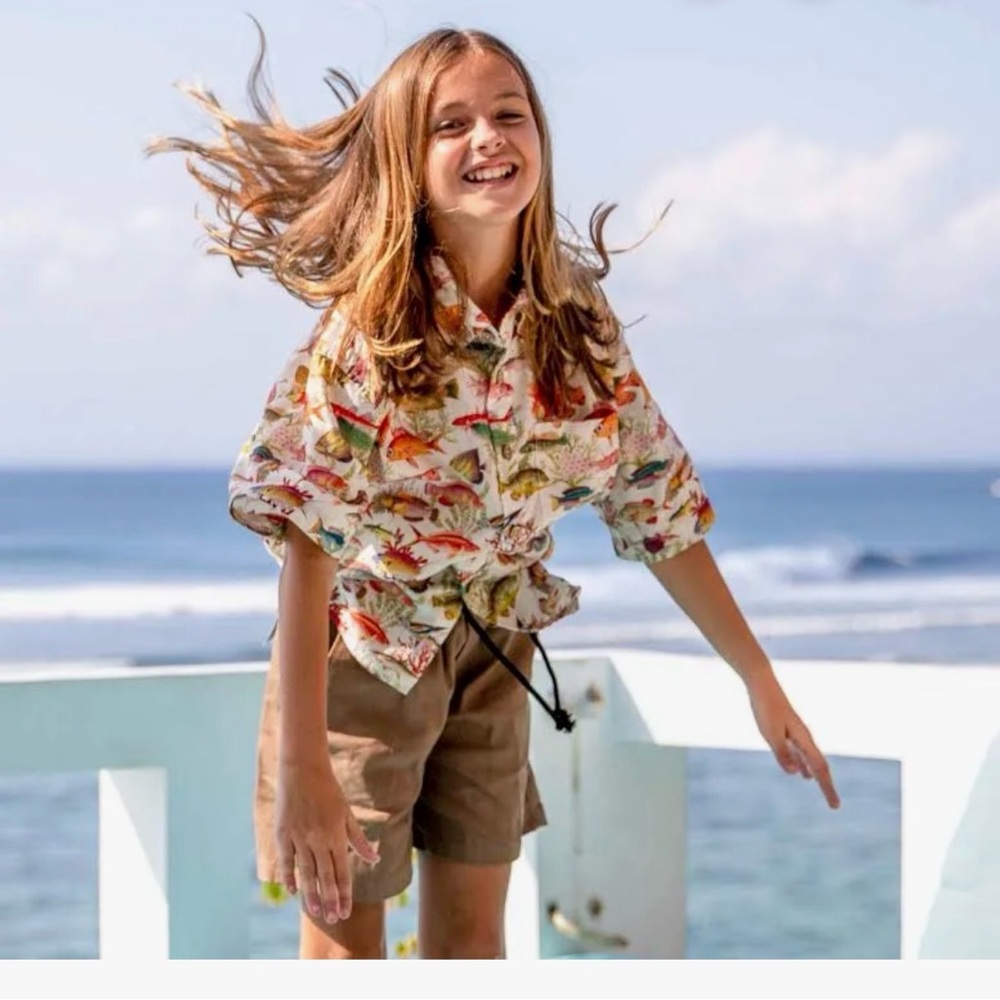 Children's Hawaiian Shirt Sea Ocean Fish Print Cotton Button-down Short Sleeve